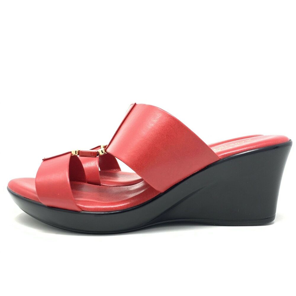 NIB Easy‎ Street Women's Benita Wedge Sandal Red Patent 7.5 X-Wide